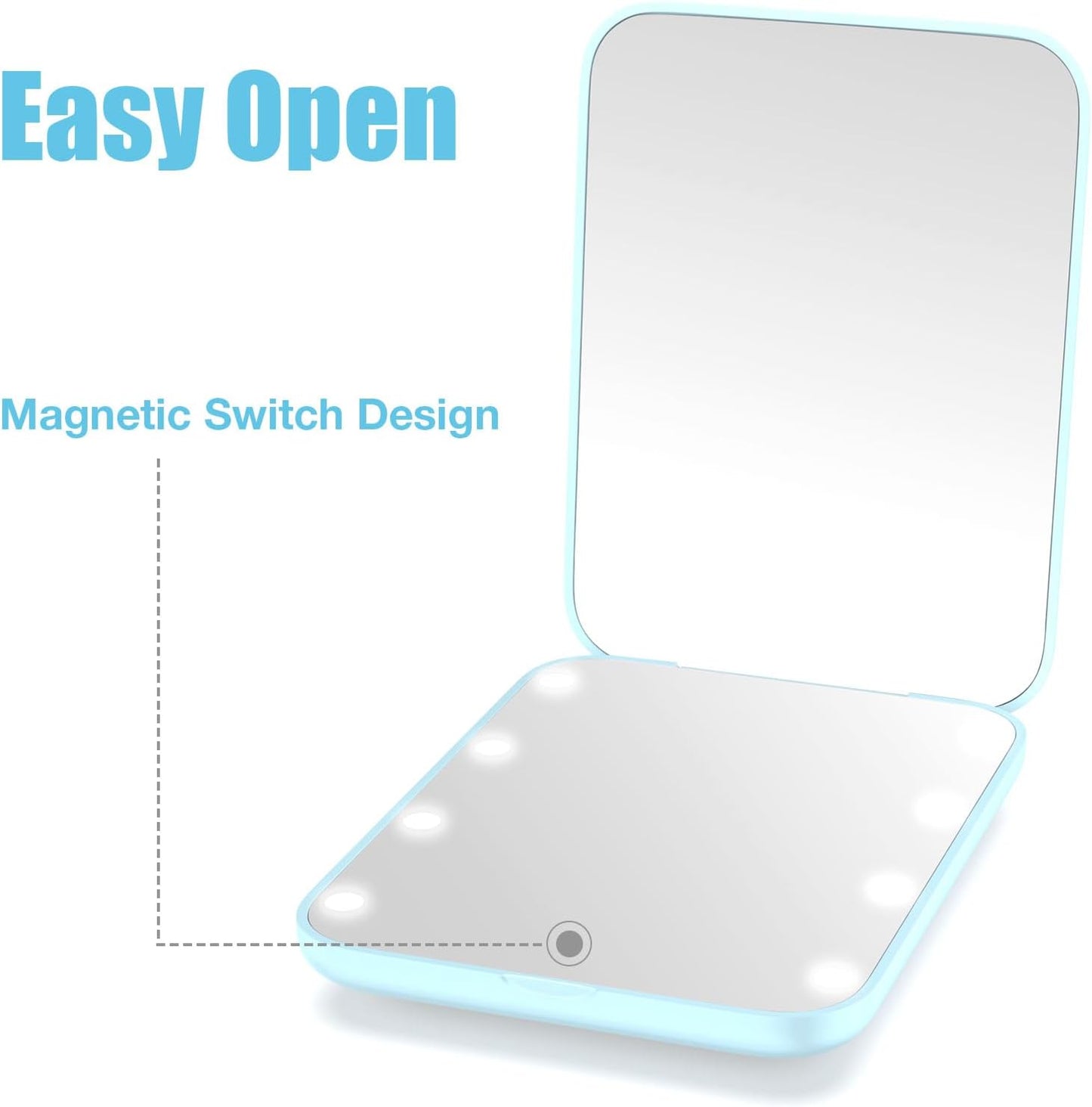 WOBSION Small Mirror with Lights,LED Compact Makeup Mirror,1x/3x Mini Travel Mirror with Magnification,Portable for Purse,Pocket,Gifts for Girls,Blue