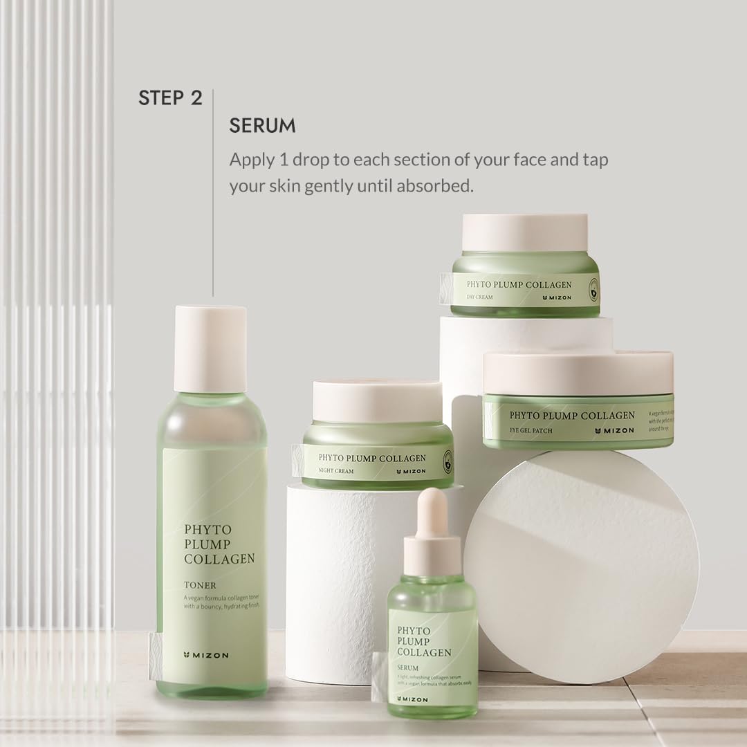 MIZON Phyto Plump Collagen Special Duo Set - Phyto Plump Eye Gel Patch & Serum Vegan Formula, Vegan Skincare Kit, Korean Skincare