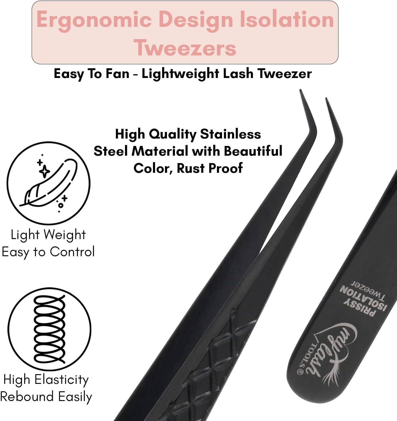 Isolation Tweezer for Eyelash Extensions – 14cm Curved Degree, Japanese Stainless Steel, Best for Individual Isolation & Classic Lashes, Eyelash Twisers (Black)