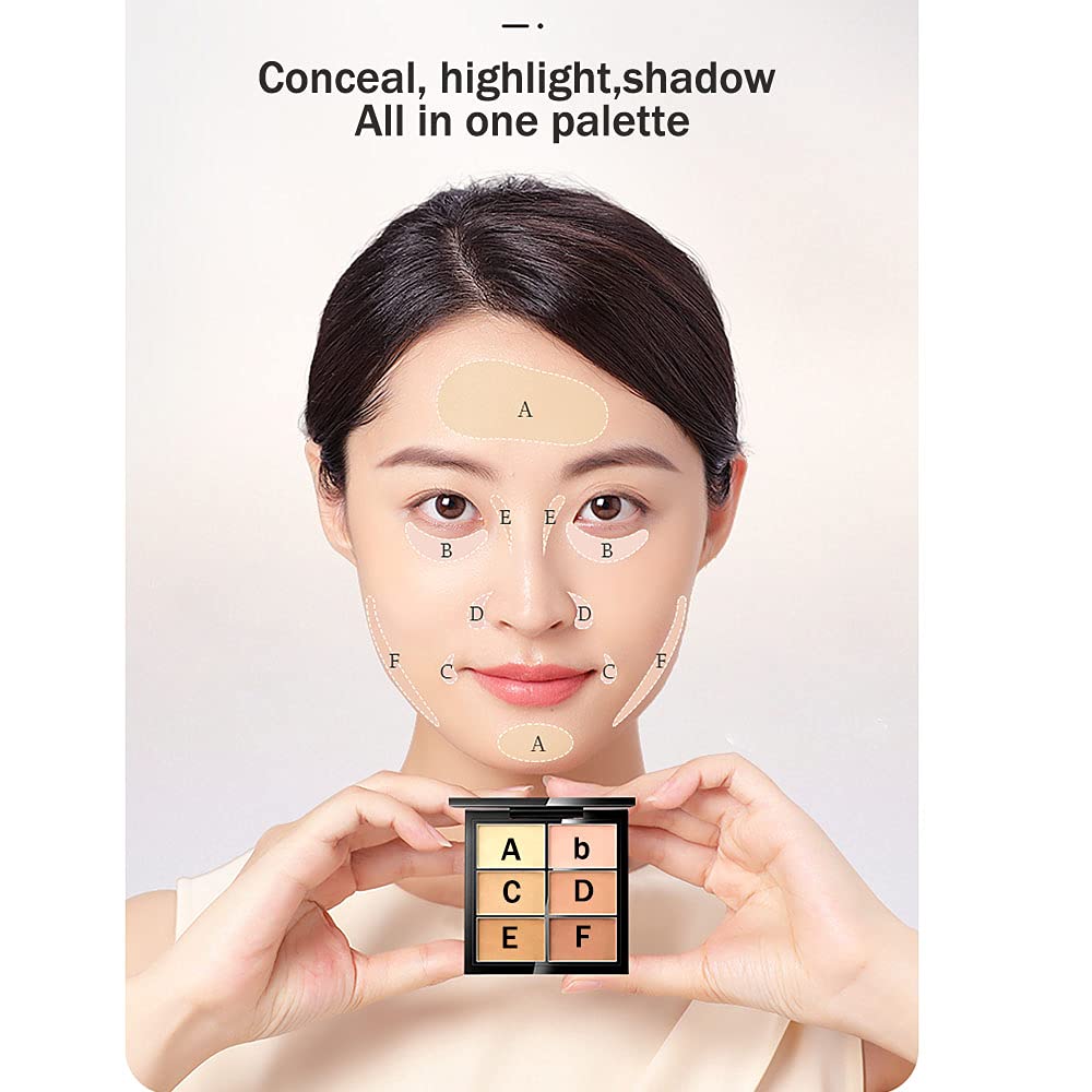 Concealer Palette 6 Shades Makeup Contour Palette Facial Camouflage Contour Full Coverage Foundation Cream Beauty Make up Concealer Kit (6 colors)