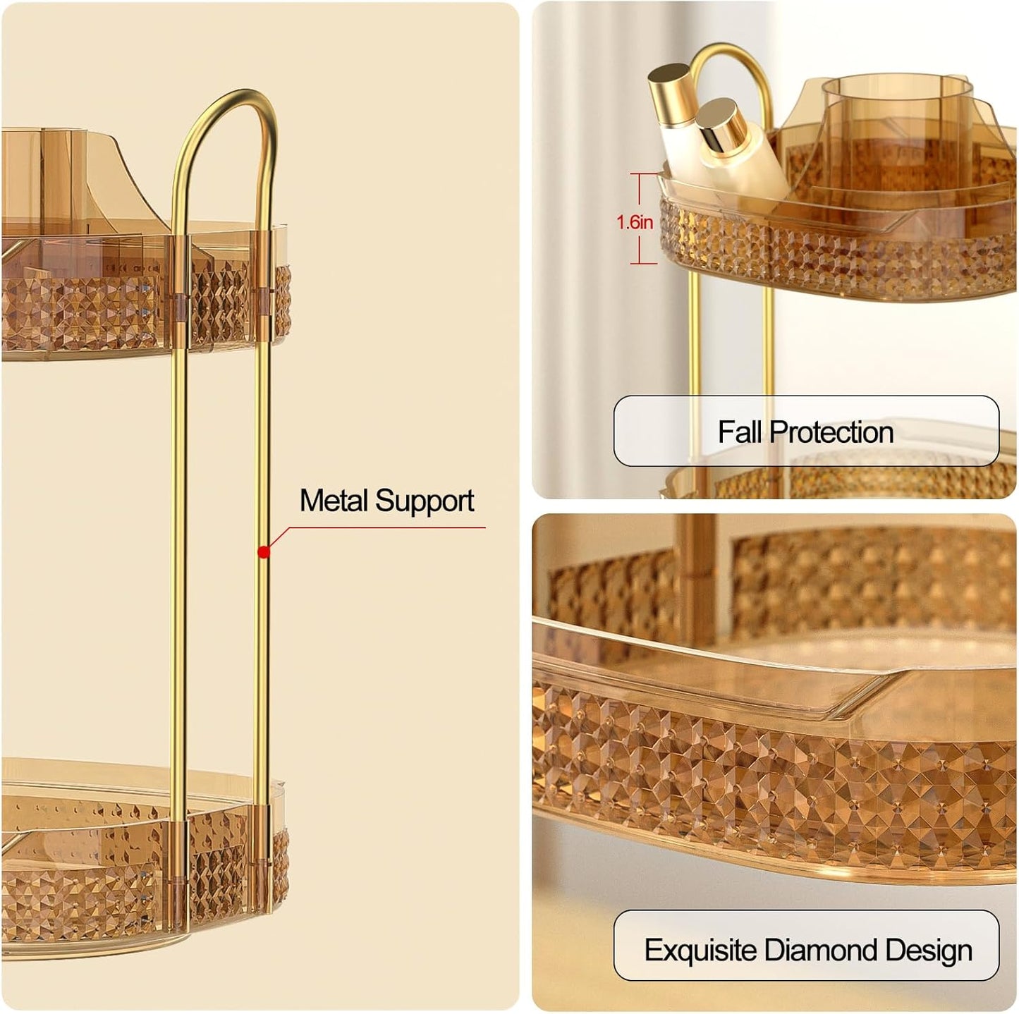 360° Rotating Makeup Organizer 2 Tier, Large Skincare Clear Make Up Storage Spinning Perfume Organizers for Bathroom Counter Dresser, Pink