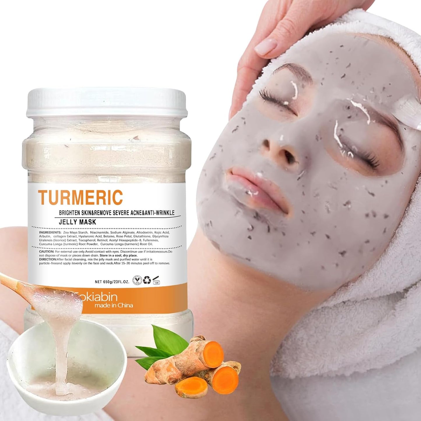 Jelly Mask for Facials, Hydrating & Moisturizing Peel-Off Rubber Gel Face Mask, Skin Care for Deep Hydration & Glow, 23 Fl Oz Jar Professional Spa Use for All Skin Types with Turmeric essence