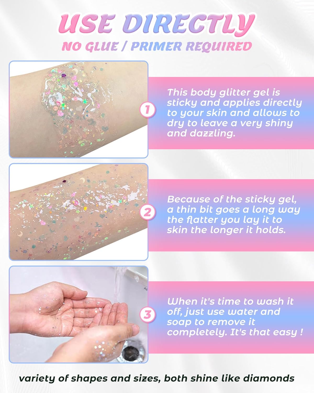6 Pcs Clear White Face Body Glitter Gel,Holographic Chunky Sequins Body Glitter Paint for Party Singer Concerts Music Festival Rave Accessories for Girls Women Face Body DIY Sparkling Makeup