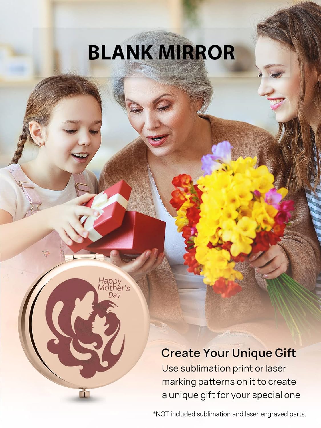 Compact Mirror for Purse, Set of 100 Double-Sided 1X/2X Magnifying Metal Pocket Makeup Mirrors(Round, Rose Gold)