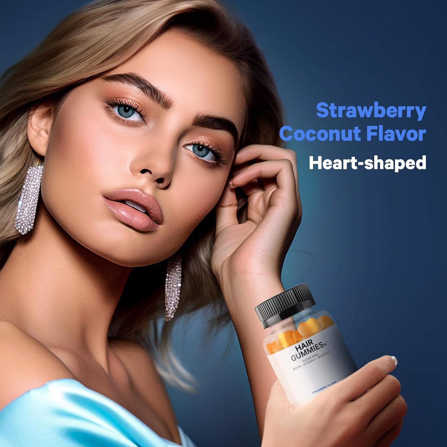 Codeage Hair Gummies, Biotin 5000 mcg, Sugar Free Growth Gummy Vitamins A, C, B6, B12, D3, Zinc, Inositol Supplement, Women & Men, Pantothenic Folic Acid, Nails, Skin, Strawberry Coconut Flavor, 60 ct