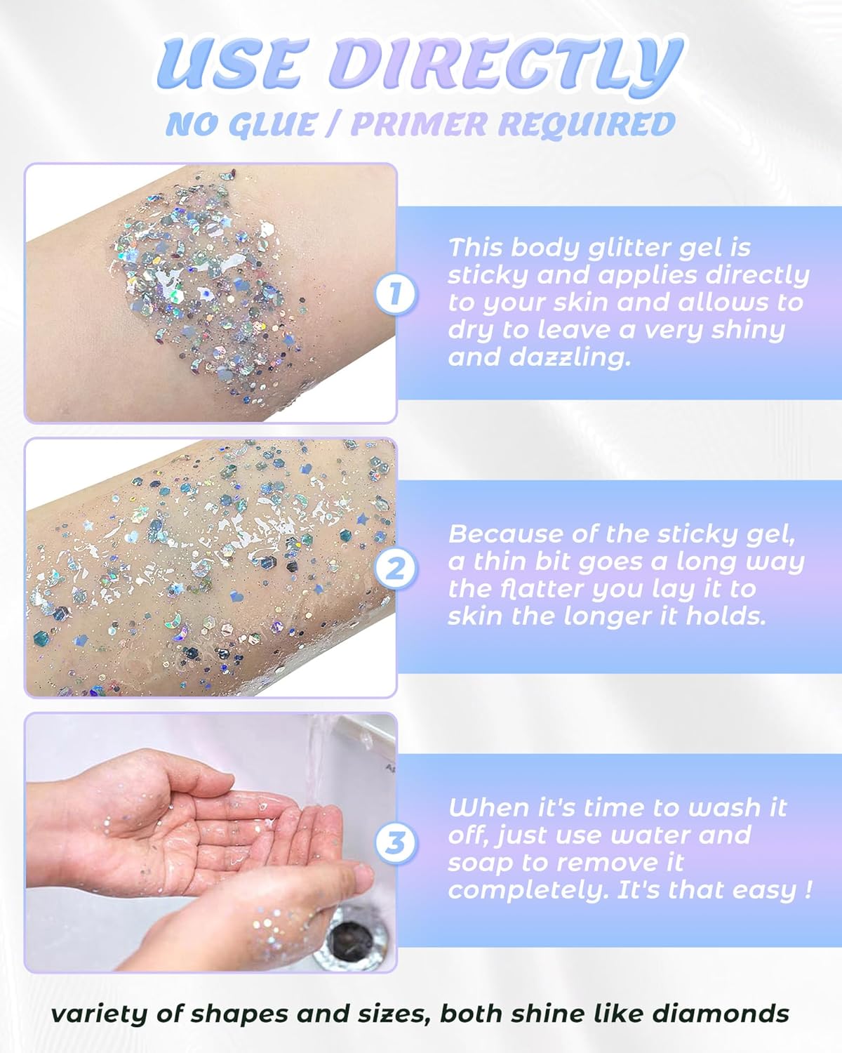 6PCS Silver Face Body Glitter Gel,Holographic Chunky Sequins Body Glitter Paint for Party Singer Concerts Music Festival Rave Accessories for Girls Women Face Body DIY Sparkling Makeup