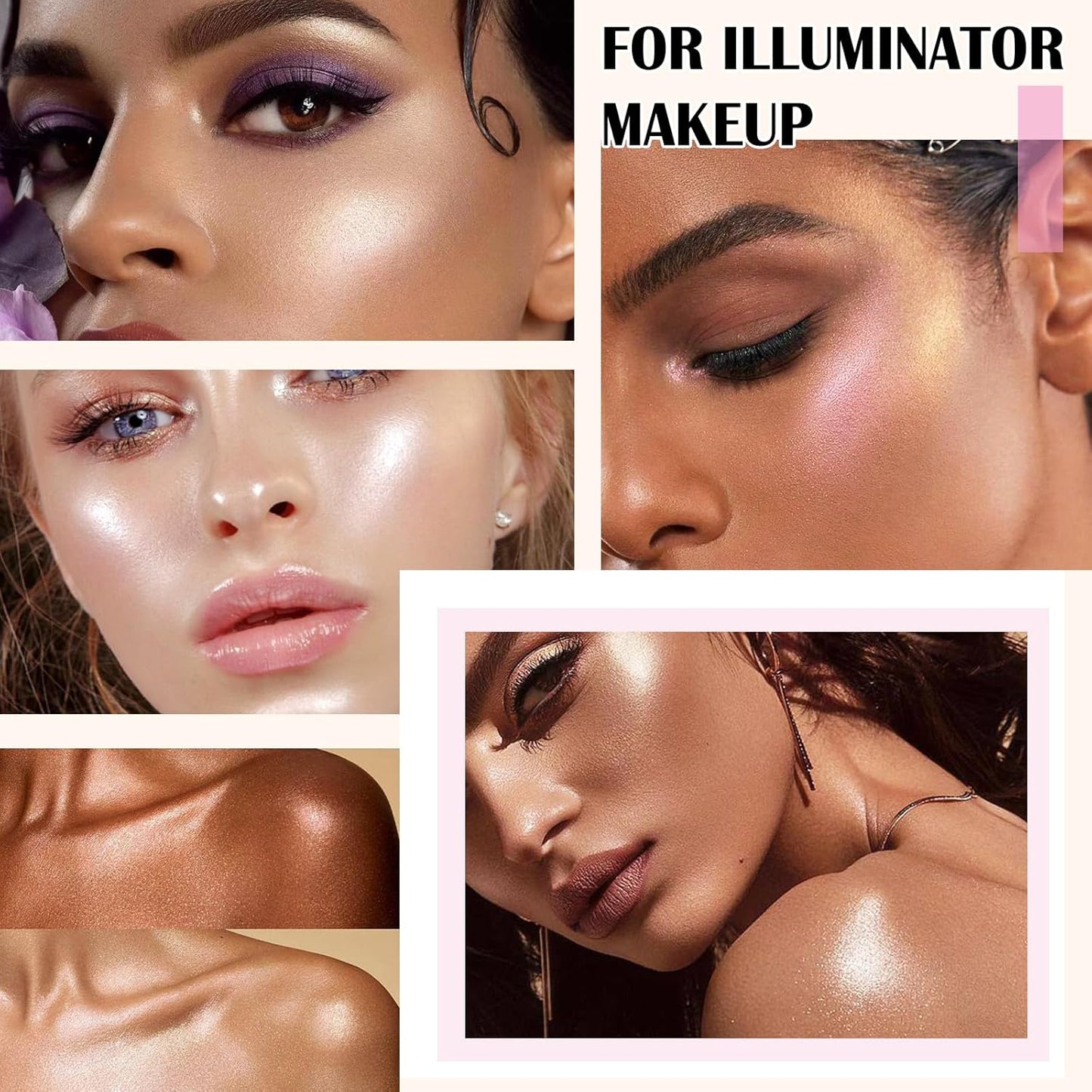 Highlighter Makeup Palette Shimmer Contour Palette Powder for Brighten Face Contour Gold Cheek Highlight Makeup, Long Lasting Highlighter Powder with Mirror for Illuminator Makeup (PINK GOLD)