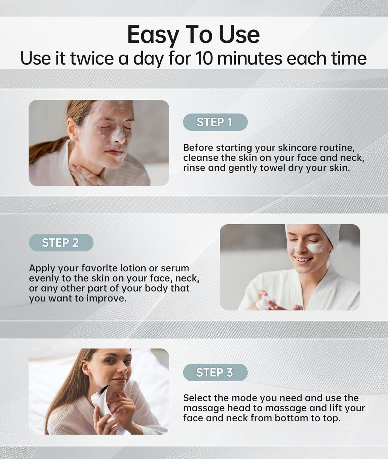 Red Light Therapy for Face and Neck, 7 Color Facial Massager with Adjustable Vibration and Thermals for Wrinkles, Double Chin, Portable Skin Care Tool with Base, White