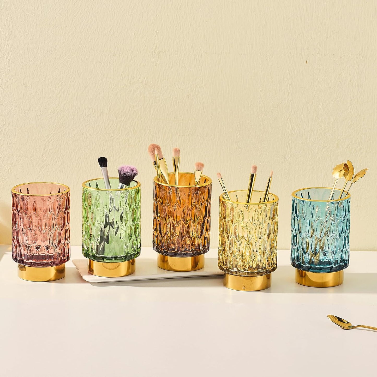 Makeup Brush Holder Organizer,Toothbrush Holders,Desk Pen Pencil Holder,Multifunctional Vintage Glass Brush Cup(A39-4-US)