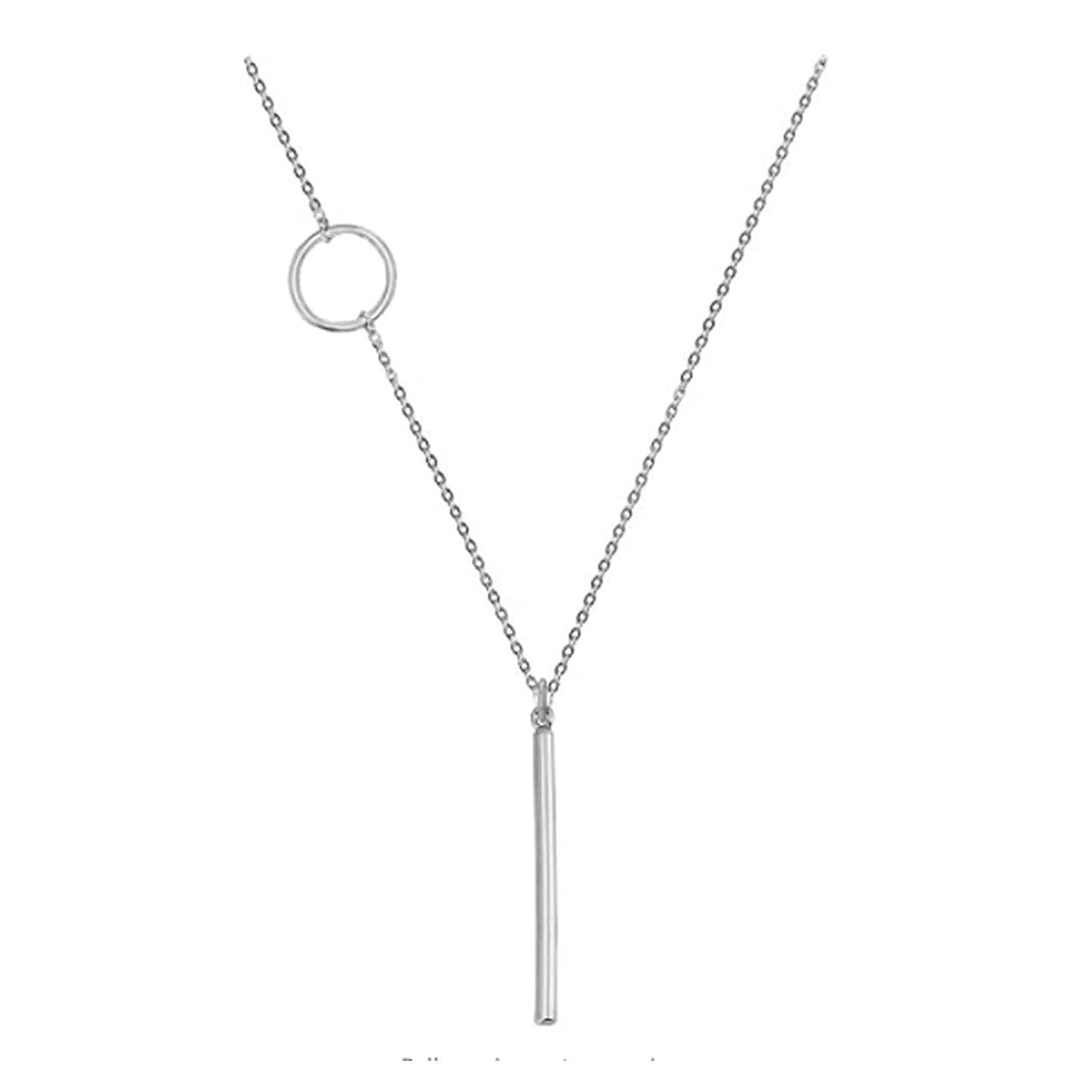 Vertical Bar Circle Necklace Silver Circle Pendant Necklace Boho Long Necklaces Chain Minimalist Geometric Ring Necklace Jewelry for Women and Girls