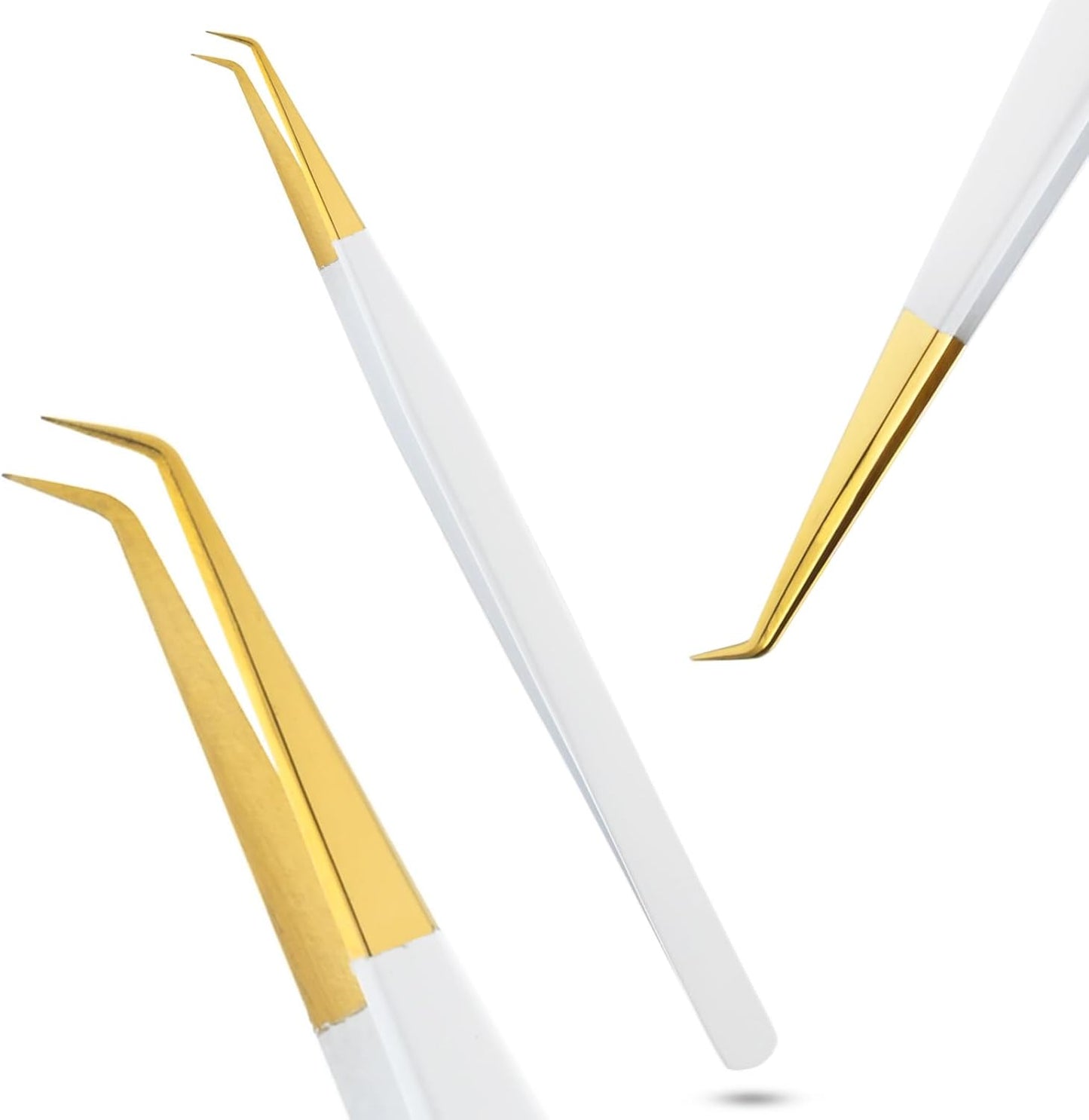 My Lash Tools Eyelash Extension Curved Degree Tweezers for Isolation Lash Extensions 14cm Best for Individual Isolation & Classic Lashes Japanese Stainless Steel Eyelash Twisers (Matte White Gold Tip)