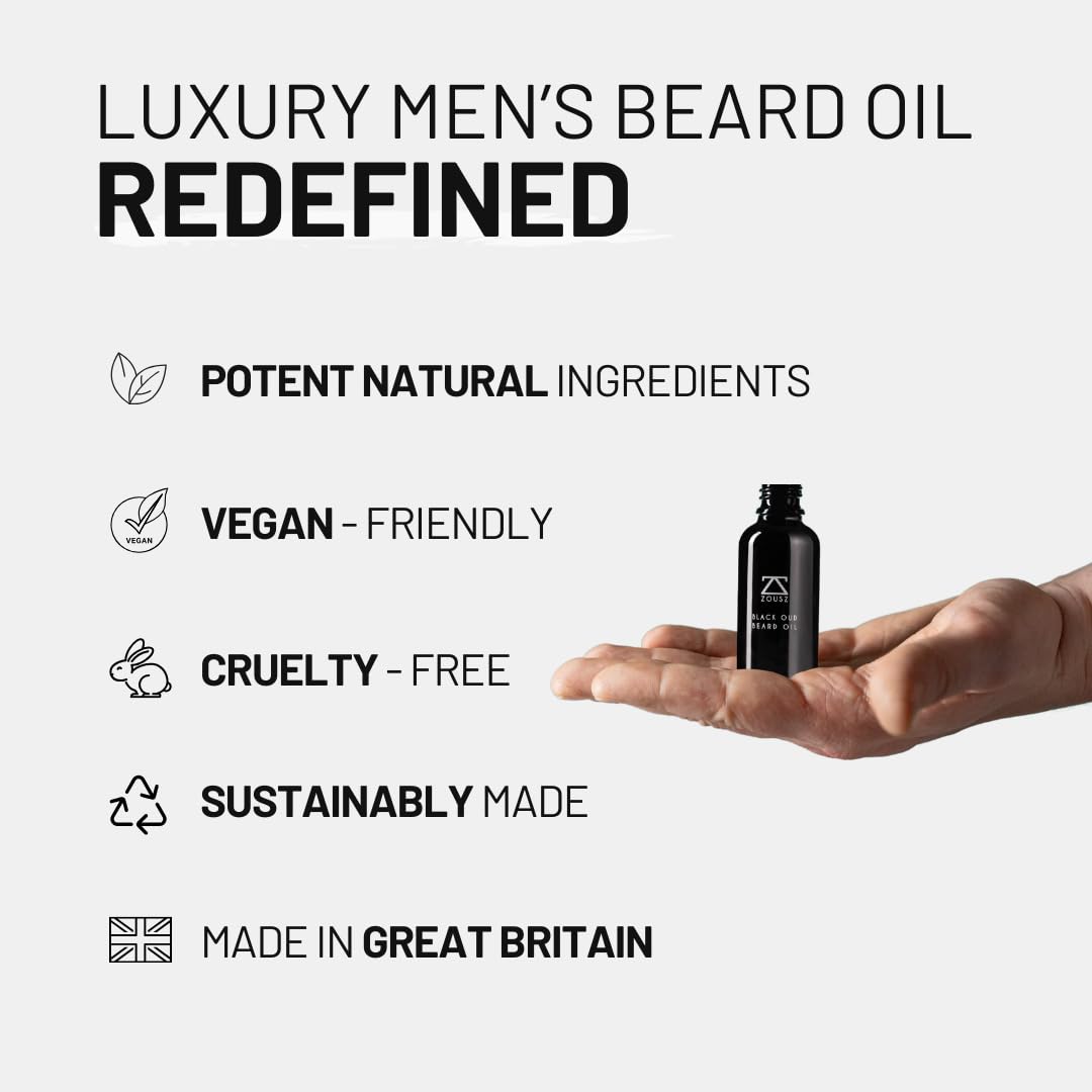 Beard Oil for Men, 100mL Refill Pouch - Black Oud (Growth Enhancer), Beard Care Essential, Moisturiser/Softener, Non-Greasy After Shaving Oil, Paraben-Free