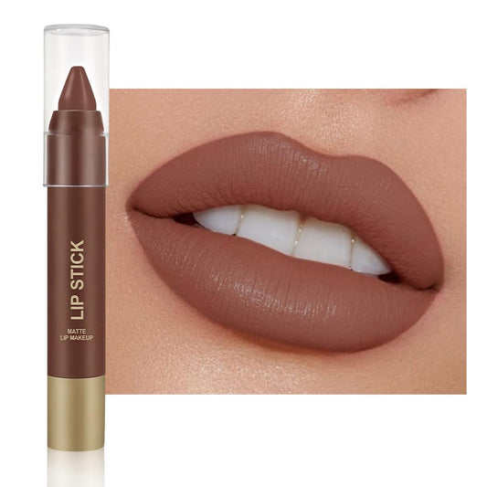 Matte Lipstick Crayon for Women, Warm Brown 24 Hour Lipstick Lip Liner Pencil, Neutral Lip Stick Lipliner Long Lasting Waterproof Smudge Proof, Vegan & Cruelty-Free, 02