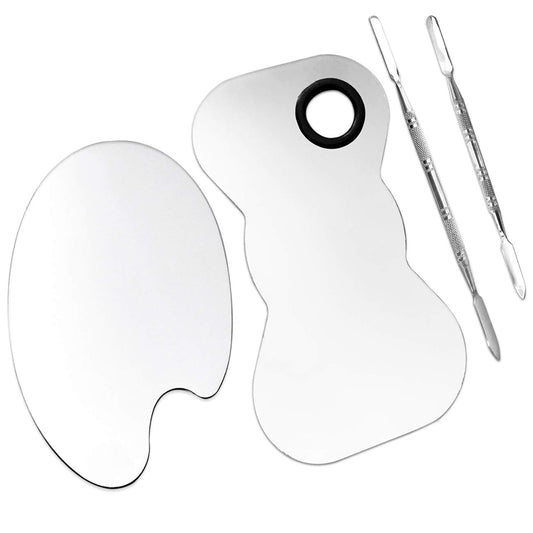 2 Pack Professional Makeup Palette, 2 Types Pro Lady Stainless Steel Cosmetic Artist Spatula with Spatula Tool for Mixing Foundation