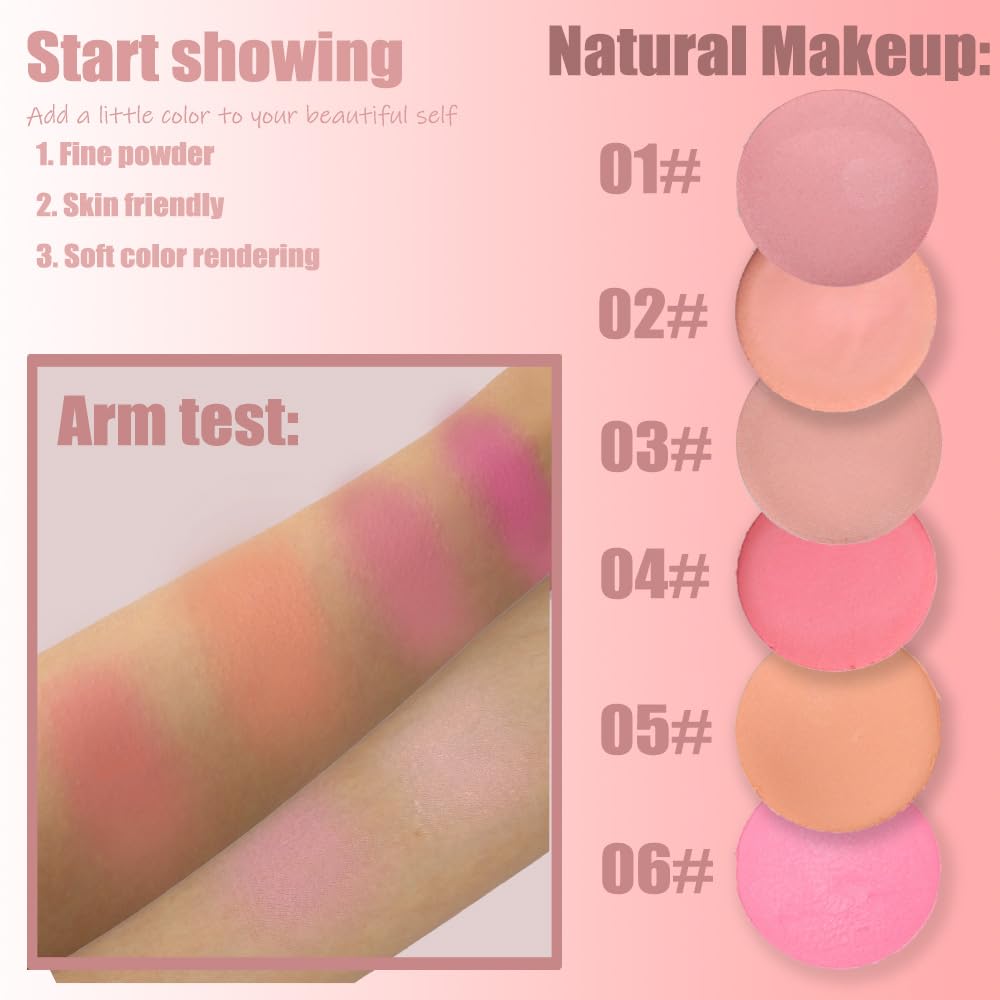 Silky Matte Blush,Blush Powder for Cheeks,Long-Lasting, Natural Look, Powder Blush Palette, Complements All Skin Tones