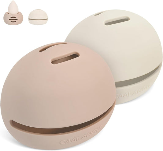 2Pcs Makeup Sponge Holder Silicone Beauty Sponge Holder Makeup Blender Case for Travel 2 in 1 Stand Storage For Quick Drying Khaki+White