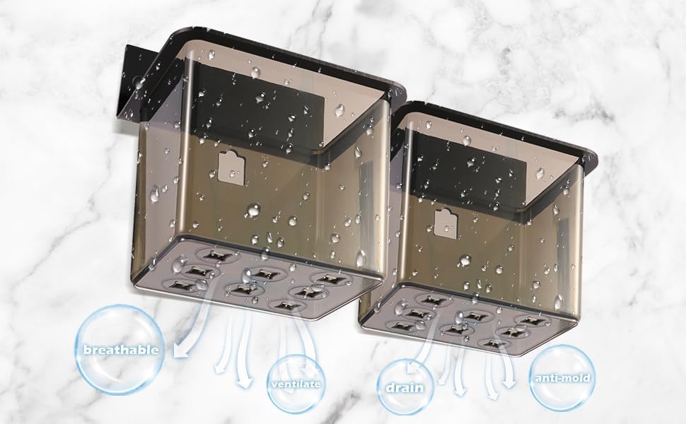 Toothbrush Holder Toothpaste Holder with Wall Mount for Family, Metal Frame & Plastic Black Bathroom Organizer Set with Adhere Tape for Bathroom -one Pack