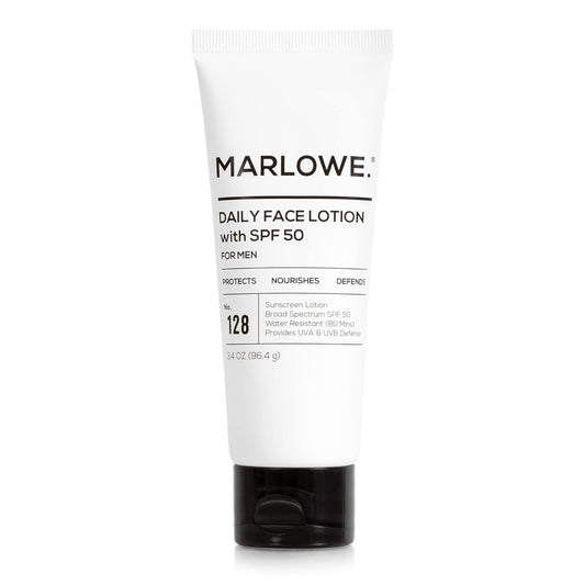 MARLOWE. No. 128 Men's Facial Lotion with Sunscreen SPF 50, 3.4 oz, Oil-Free, Lightweight Daily Face Moisturizer for Men, Includes Natural Extracts to Hydrate, Nourish & Soothe