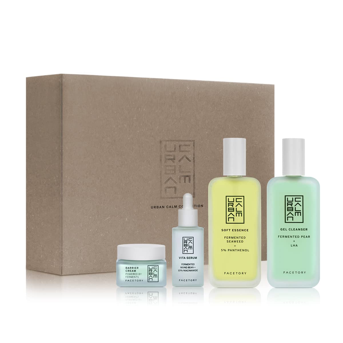 Urban Calm Collection Gift Set - Hydrating, Smoothing, Exfoliating, and Soothing Skincare Set for All Skin Types - Includes Fermented Skincare Products: Cleanser, Essence, Serum, and Cream
