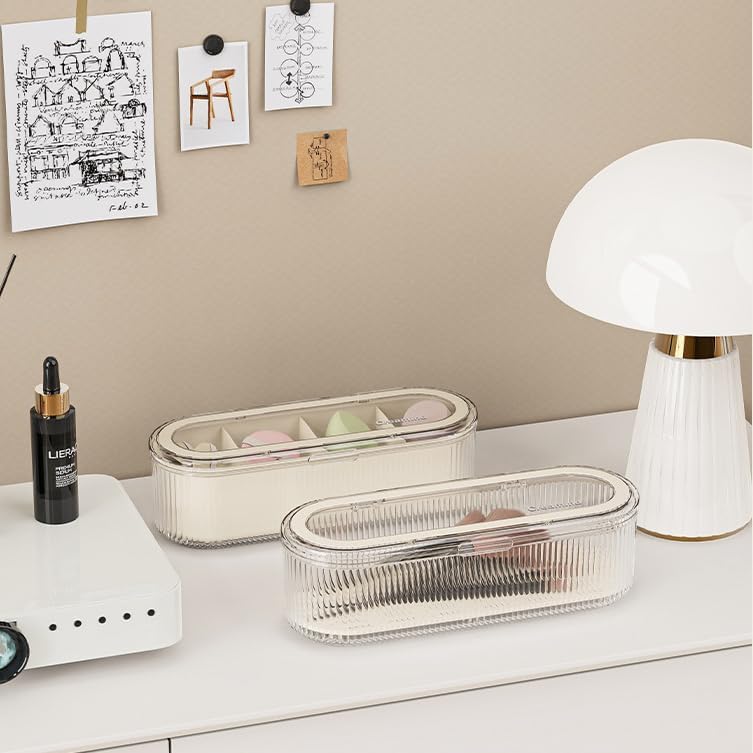 Makeup Brush Holder Organizer, Clear Acrylic Makeup Sponges Organizer, Cosmetic Storage Case with Lid, Display Case for Vanity