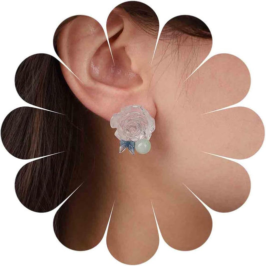 Vintage Resin Flower Earrings Camellia Flower Stud Earrings Large Transparent Flower Earrings Boho Transparent Petal Earrings Jewelry for Women