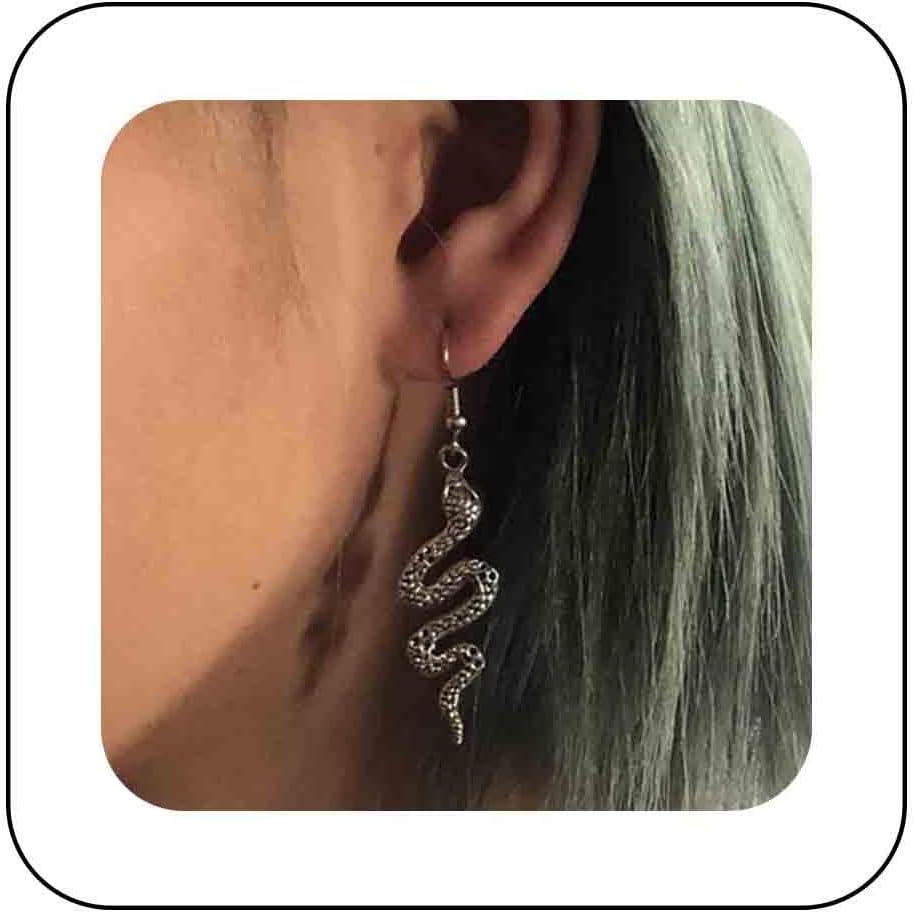Punk Snake Drop Earrings Silver Snake Stud Earrings Gothic Animal Snake Earrings Long Serpent Hook Earrings Jewelry for Women