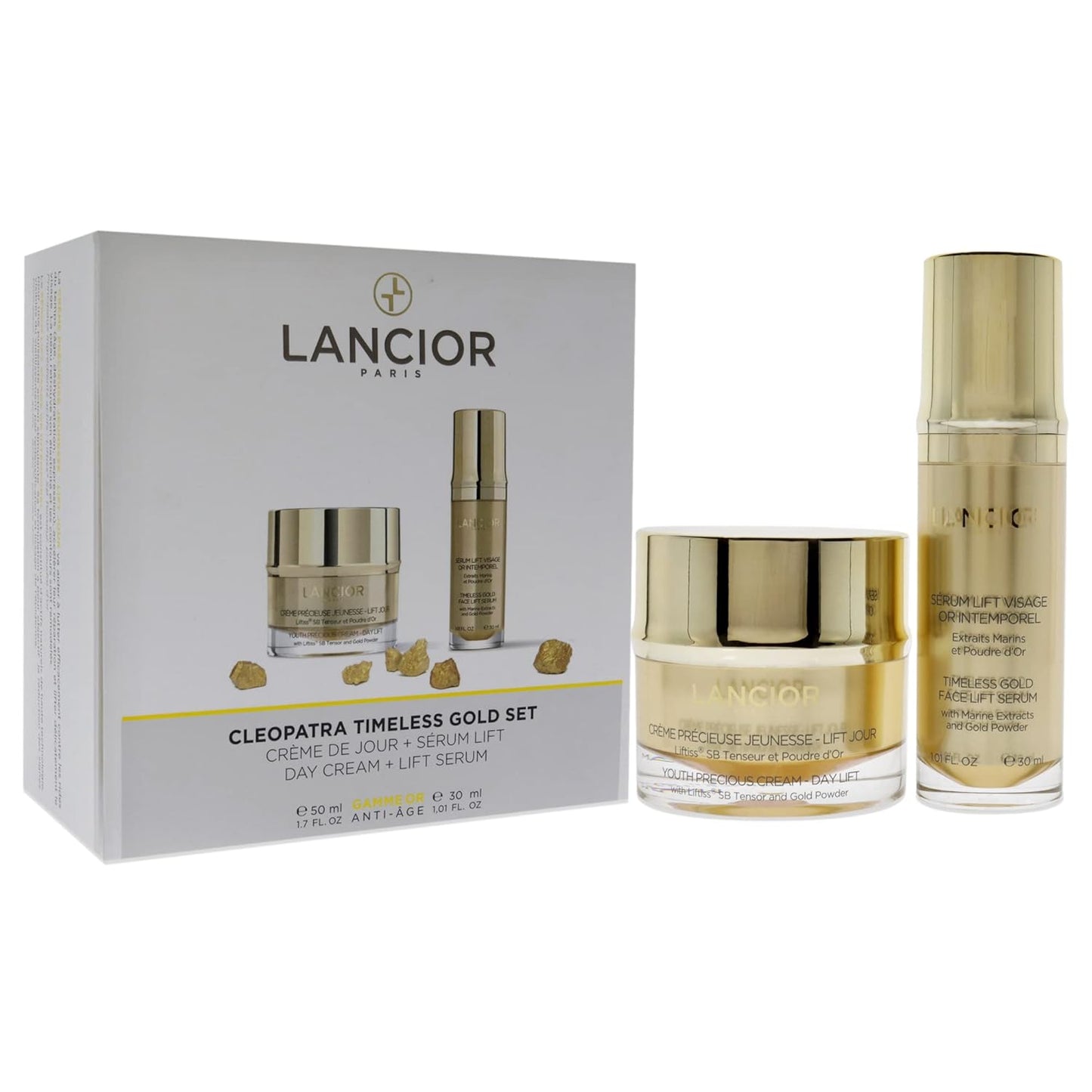 Timeless Gold Cleopatra Set 1.7oz Youth Precious Cream - Day Lift, 1oz Timeless Gold Face Lift Serum Unisex 2 Pc