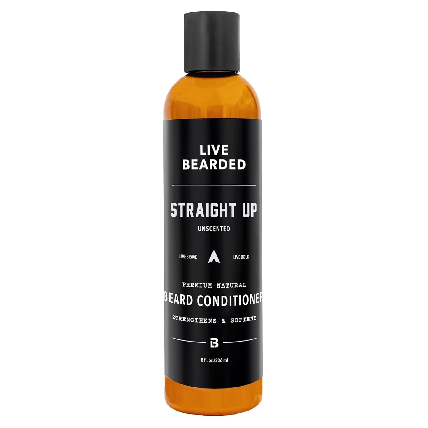 Live Bearded Beard Conditioner, 8 fl oz - Strengthens and Softens Facial Hair - Made in the USA - All-Natural Ingredients with Biotin, Caffeine | Straight Up Unscented - Fragrance-Free