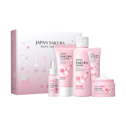 Skin Care Set JAPAN SAKURA Women Beauty Gift Sets Skin Care Kit with Cleanser, Toner, Serum, Eye Cream, Face Cream Travel Kit for Women Teen Girls Mom Daughter Birthday TSA-friendly Sizes 5pcs
