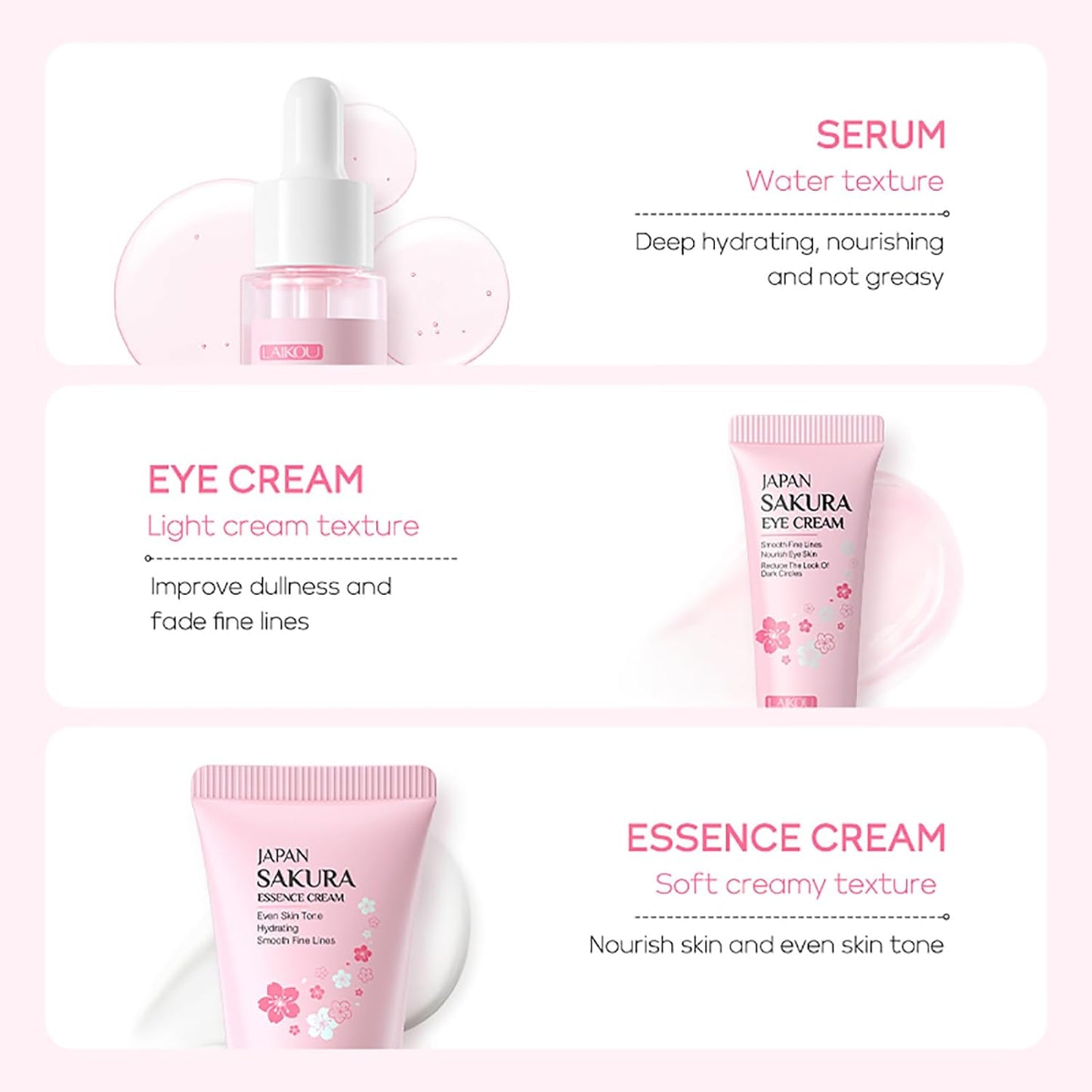 Skin Care Set JAPAN SAKURA Women Beauty Gift Sets Skin Care Kit with Serum, Eye Cream, Face Cream Travel Kit for Women Wife Mom Teen Girls TSA-friendly Sizes Birthday Gift 3pcs
