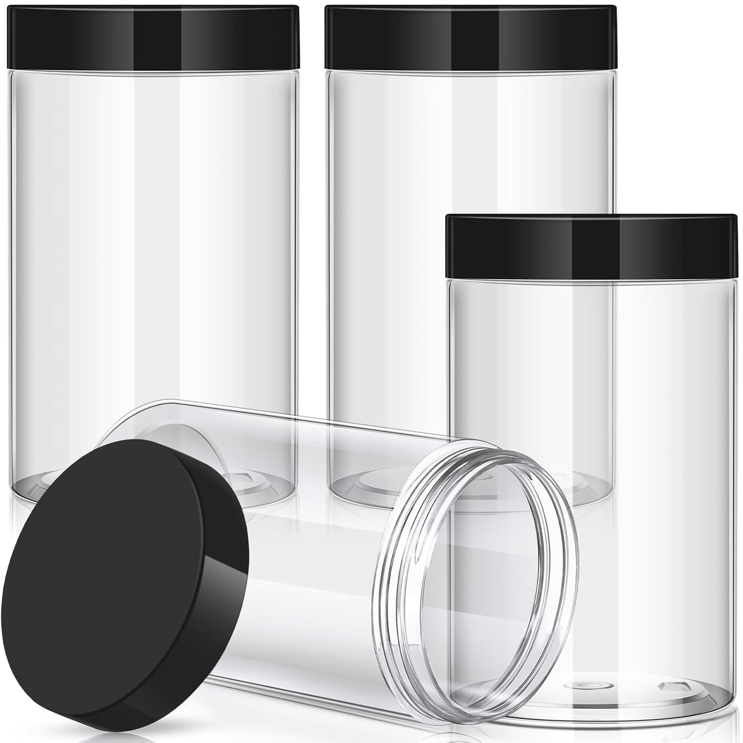 Patelai 4 Pieces Round Wide-mouth Leak Proof Plastic Container Jars with Lids for Travel Storage Makeup Beauty Products Face Creams Oils Salves Ointments DIY Making(32 Ounce,Black)