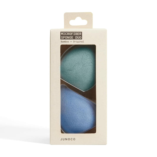 JUNO & Co. Microfiber Makeup Sponge, Dual Layer Technology for Full Coverage Flawless Makeup Blender for Foundation, Powder and Cream (2-Piece Color Duo: Blue and Green)
