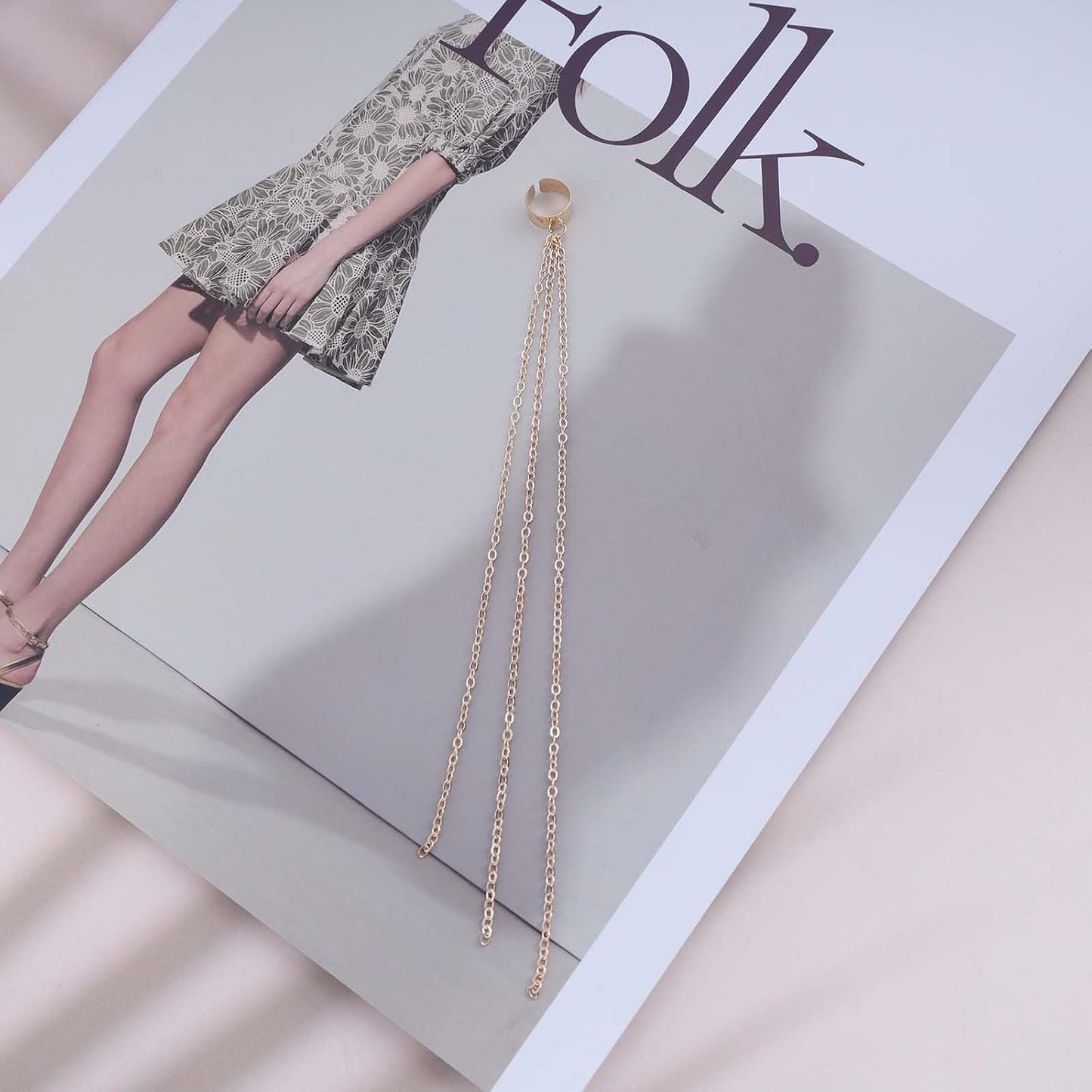 Punk Cuff Chain Dangle Earrings Long Chain Cartilage Earrings Gold Wrap Cuff Chain Earrings Vintage No Piercing Cuff Earrings Jewelry for Women