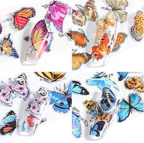 10 Sheets Butterfly Nail Art Foil Transfer Stickers - Holographic Nail Stickers Decals for DIY Starry Sky Manicure