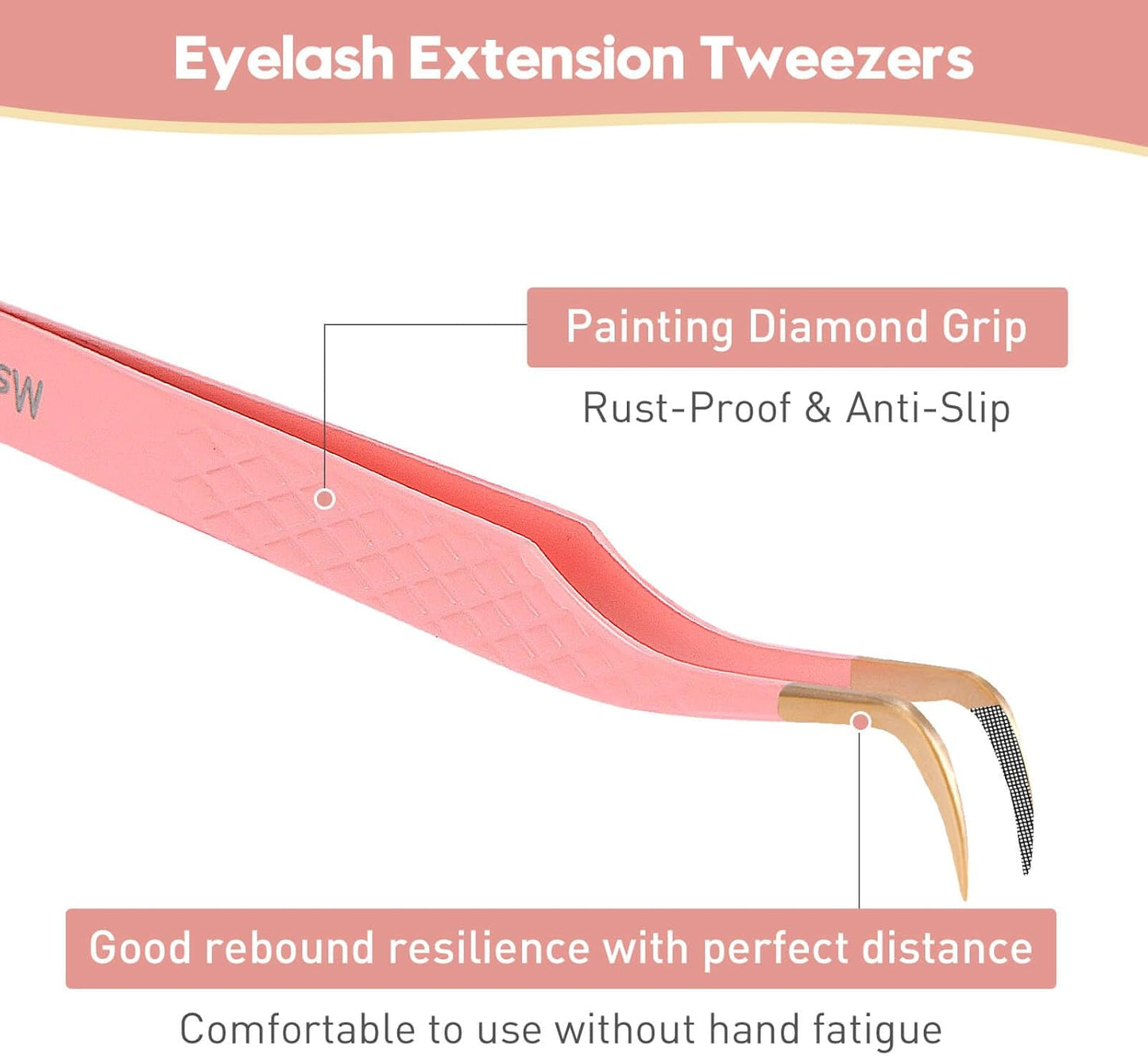 Ms.Queen Lash Tweezers for Eyelash Extensions,Fiber Tip Master Volume Lash Extension Tweezers with Diamond Grip