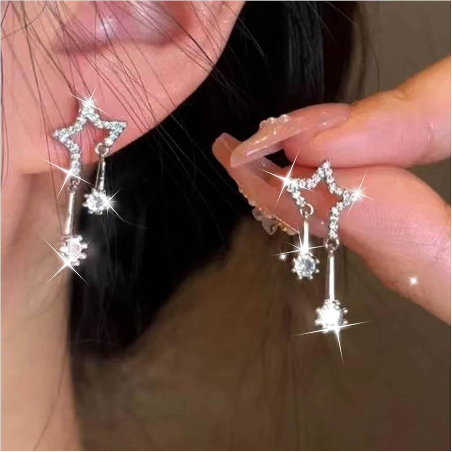 Vintage Crystal Star Earrings Rhinestone Drop Earrings Boho Star Crystal Dangle Earrings Silver Cz Star Stud Earrings Jewelry for Women
