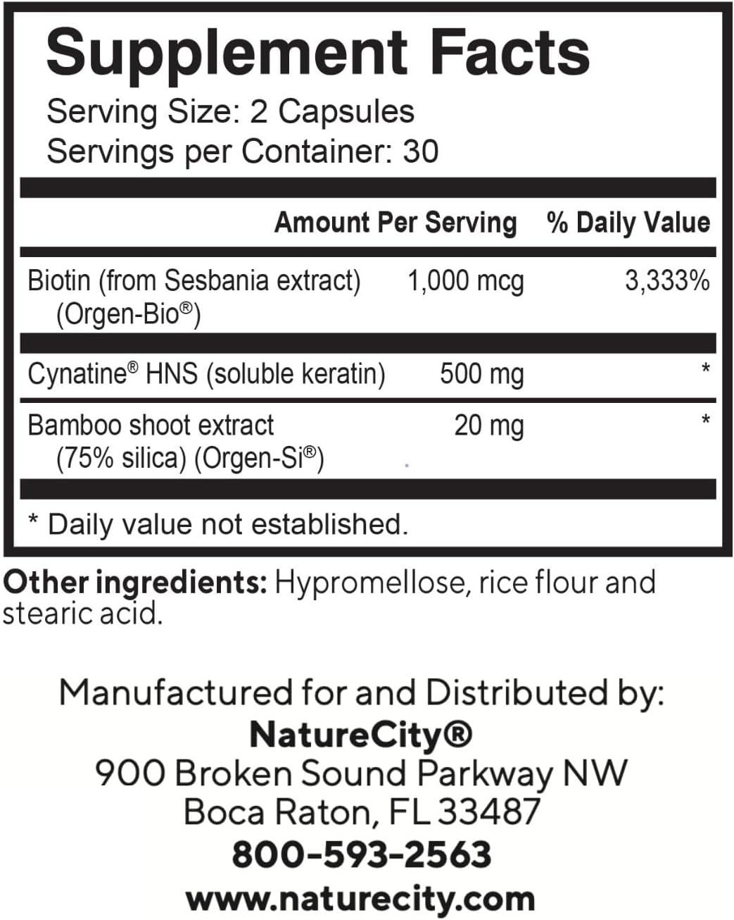 NatureCity True-HNS Hair Nails and Skin Cynatine Keratin and Plant Based Biotin Vitamin Supplement |Fuller and Stronger Hair and Nails|Non GMO| 120 Veggie Capsules