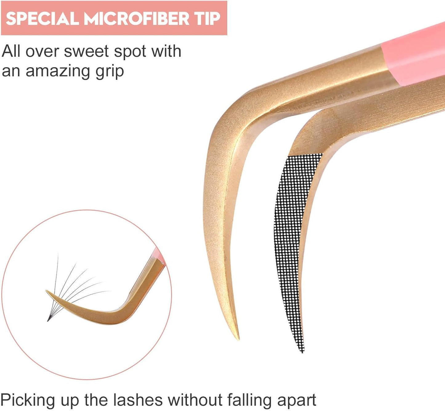 Ms.Queen Lash Tweezers for Eyelash Extensions,Fiber Tip Master Volume Lash Extension Tweezers with Diamond Grip