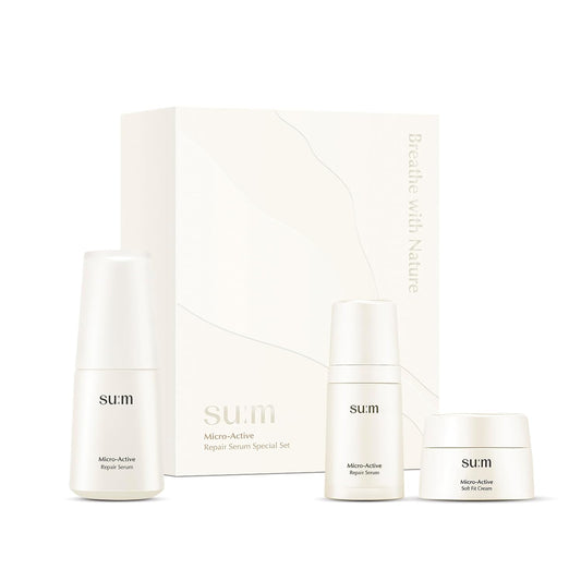 SU:M Micro-Active Repair Serum Set (3-piece set) - Hydrating and Calming Korean Skincare Serum for Sensitive and Acne-Prone Skin, Reduces Pores and Enhances skin tone