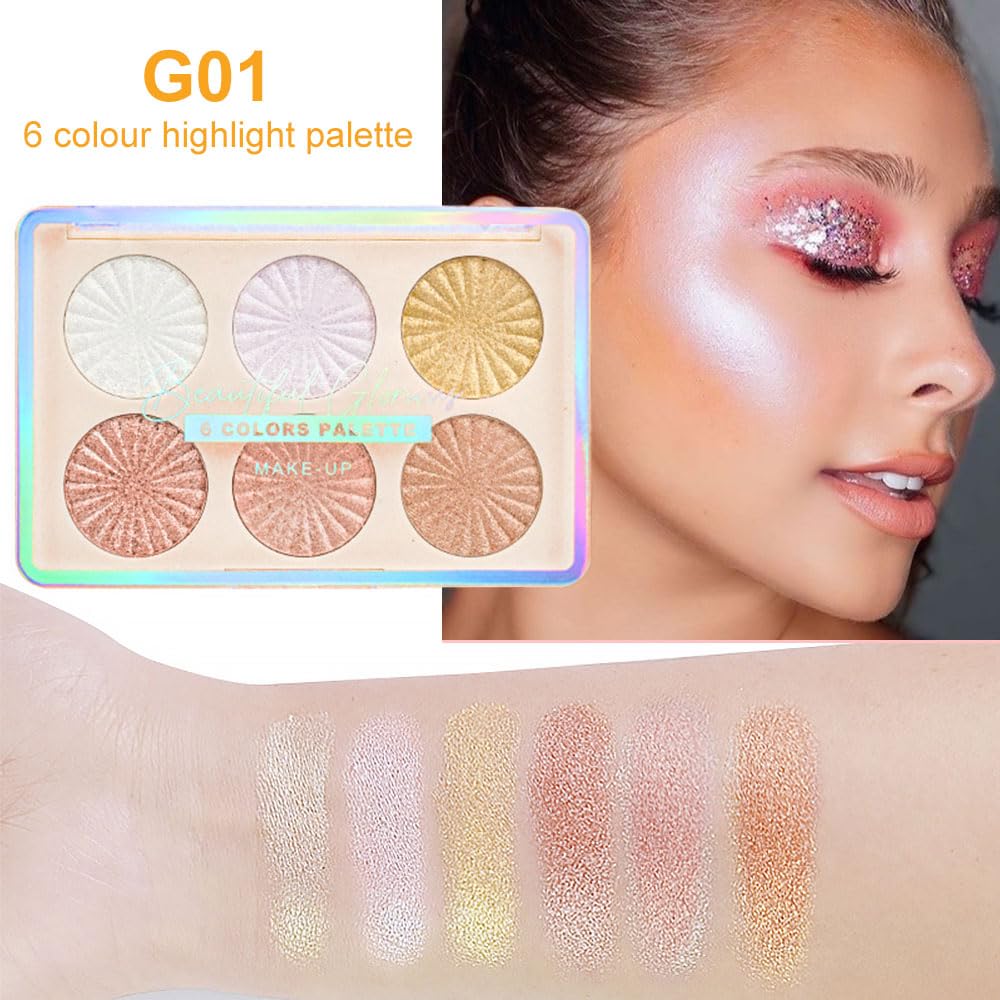 6 Colors Face Highlighter Makeup Palette iluminadores de maquillaje profesional luminizers Cheek Diamond Shimmer Stick Glitter Bronzer and Highlighter Palette makeup illuminators highlighters for face
