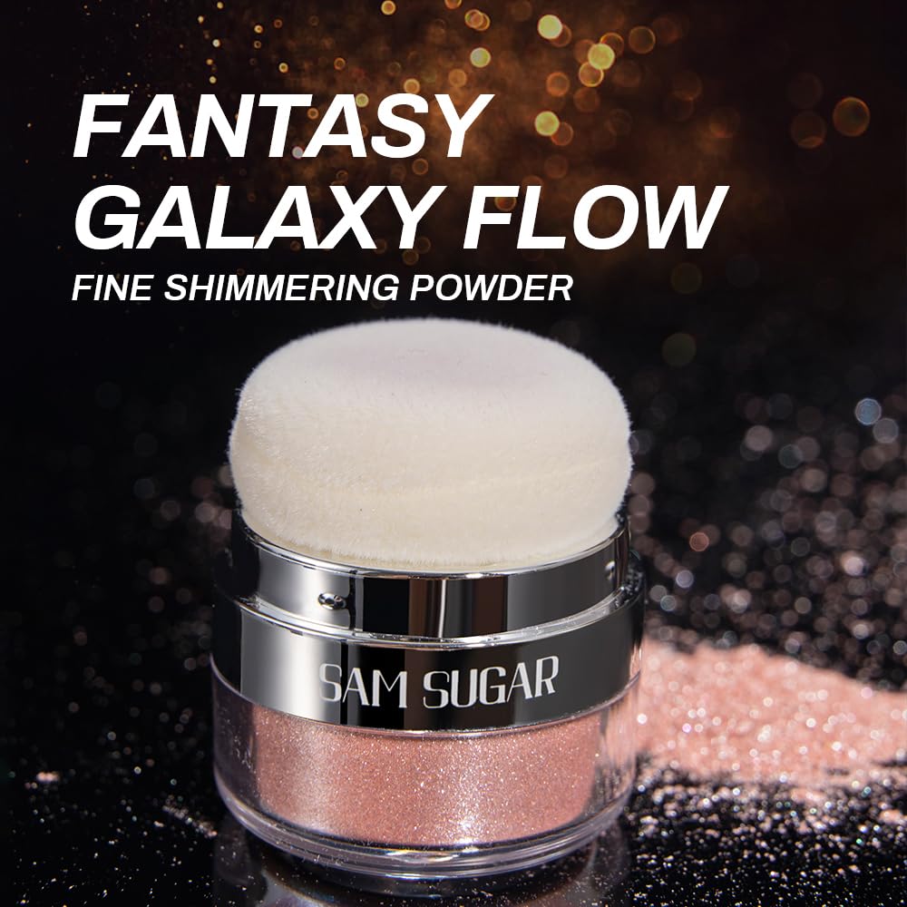 Glitter Body Highlighter Powder Body Shimmer Sparkle Face Brightening Highlighter Powder for Face Eyes Body Glow Makeup With sponge head（03#）