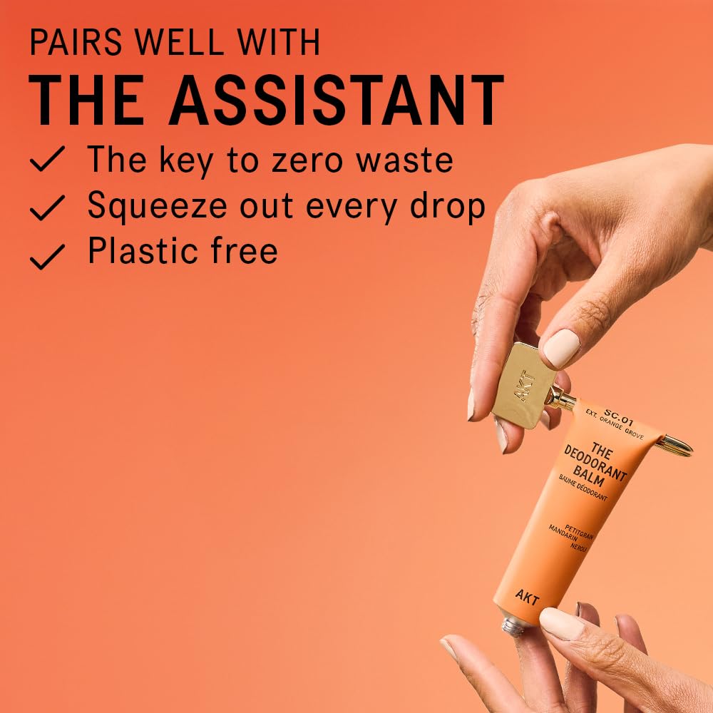 Akt, THE DEODORANT BALM. Award winning, multi-use, natural deodorant. Plastic Free. Gender Free. Aluminium Free. 100% effective — 1 tube lasts up to 3 months. SC.01 ORANGE GROVE. 50ml/1.76 FL.OZ