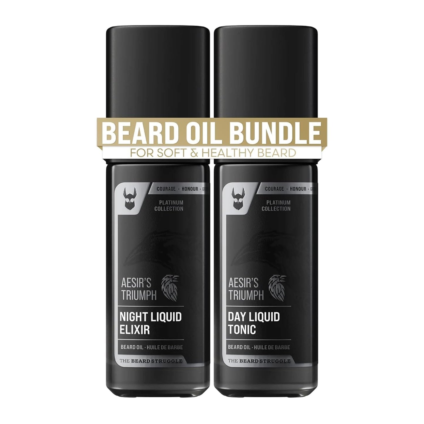 The Beard Struggle Tonic + Elixir Beard Oil Bundle - Platinum Collection - Grooming Beard Oil - Softens, Moisturizers, and Strengthens Beard Growth - Pack of 2, Aesir's Triumph