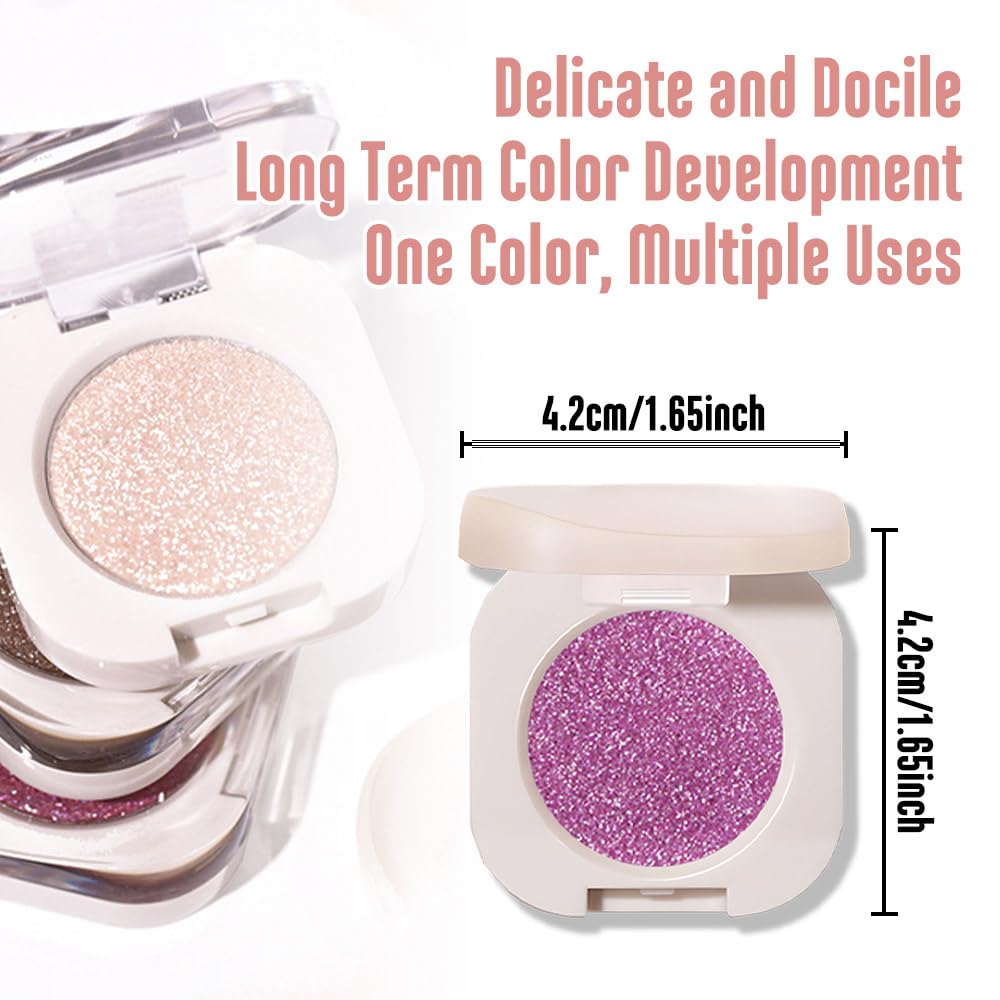 Single Purple Shimmer Sparkly Eyeshadow,Bright Intense Monochrome Eye Shadow,Apply Makeup Easily,Matte Pressed Powder Single Eyeshadow,24 Hour Eye Makeup Longwear Waterproof