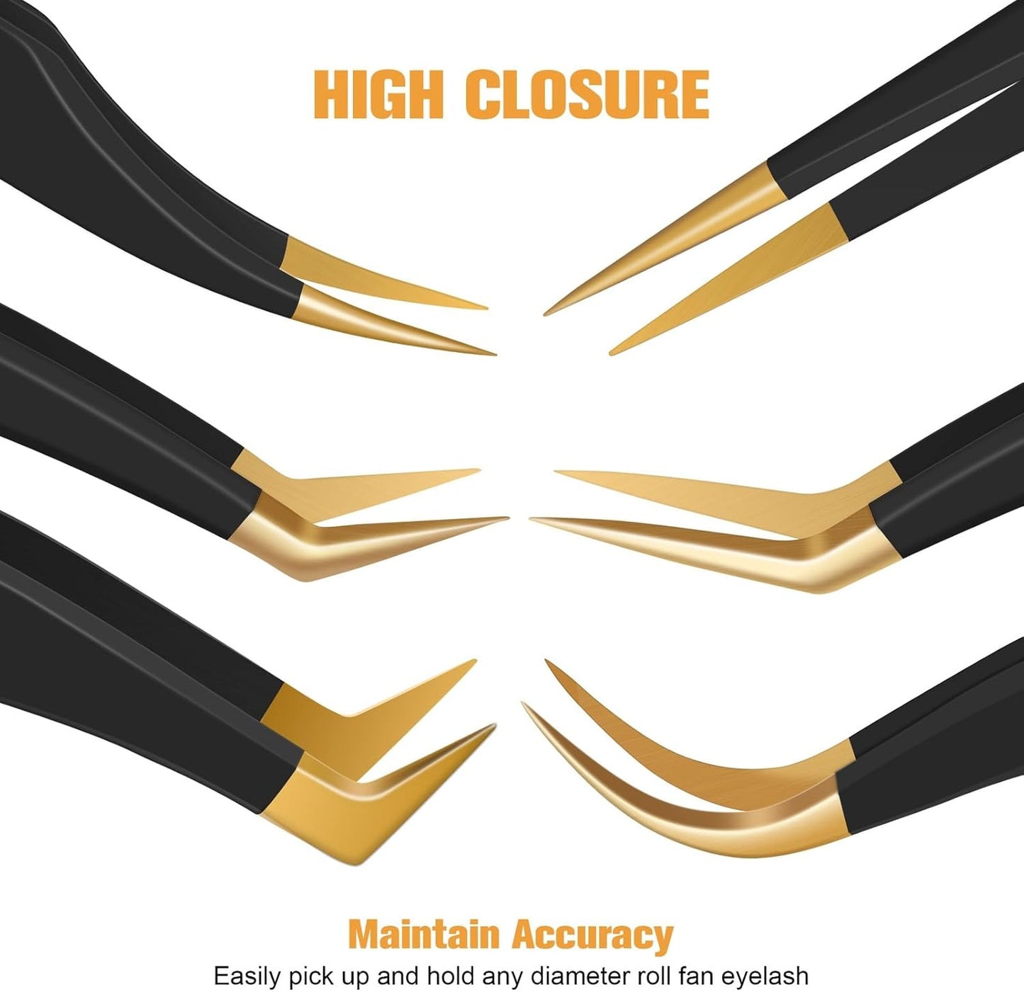 7 Pack Lash Tweezers Set for Eyelash Extensions, High Precision Eyelash Tweezers for Classic & Mega Volume Lashes