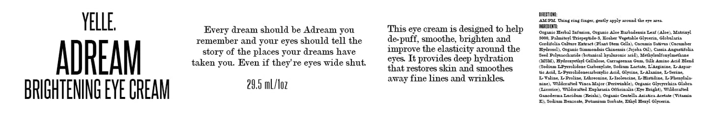 Yelle. Skincare – A-Dream Brightening Eye Cream – Plant-Based Eye Cream for Smoothing, Brightening, and Firming the Under-Eye Area – 1oz Jar