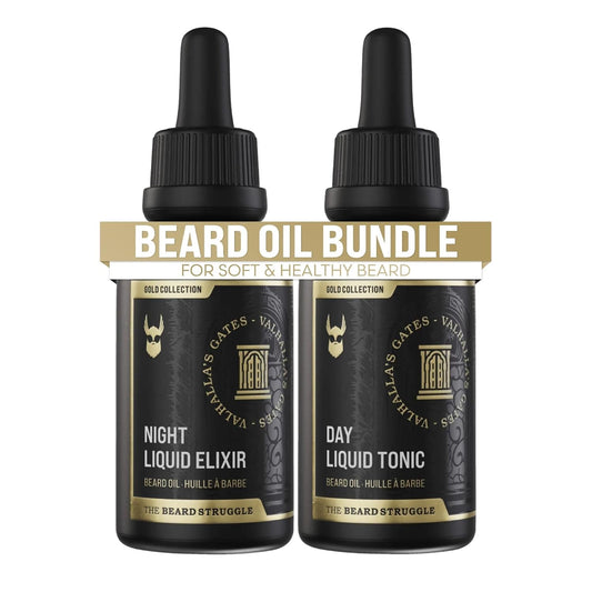 The Beard Struggle Tonic + Elixir Beard Oil Bundle - Gold Collection - Grooming Beard Oil - Softens, Moisturizers, and Strengthens Beard Growth - Pack of 2, Valhalla's Gates