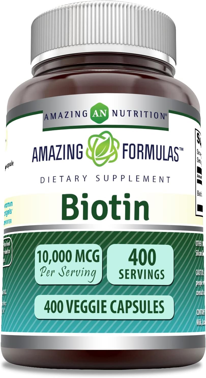 Amazing Formulas Biotin 10000 mcg Veggie Capsules | Vitamin B7 Supplement | Non-GMO | Gluten Free | Made in USA (400 Count)