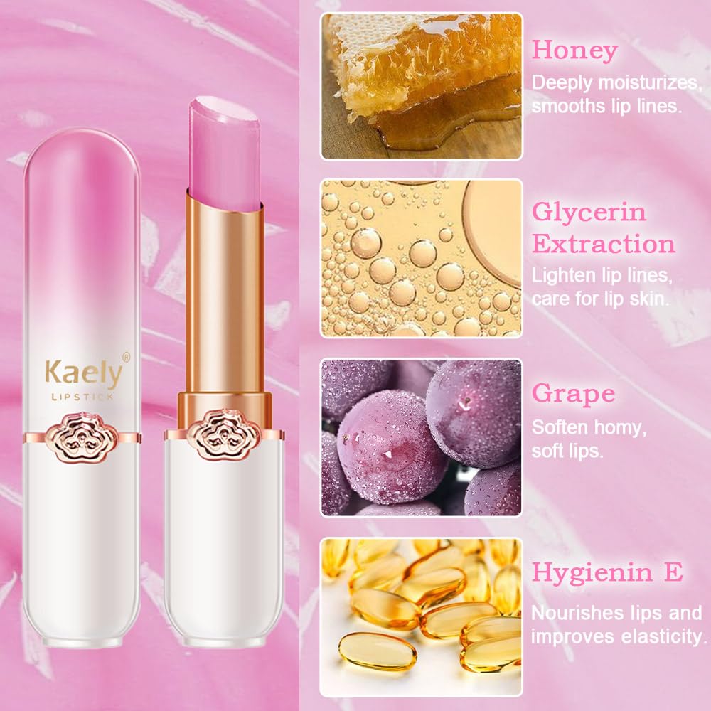 Kaely 3Pcs Peach Strawberry Grape Hydrating Lipstick Tinted Lip Balm, Color Changing PH Lipstick Makeup, Korean Magic Lip Stain Long Lasting Waterproof, labiales magicos 24 horas originales
