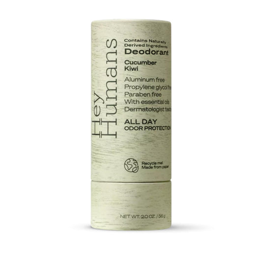 Hey Humans Deodorant, Aluminum Free Deodorant for Women and Men, Contains Naturally Derived Ingredients, All Day Odor Control, Refreshing Essential Oils, Earth Friendly Package, Cucumber Kiwi